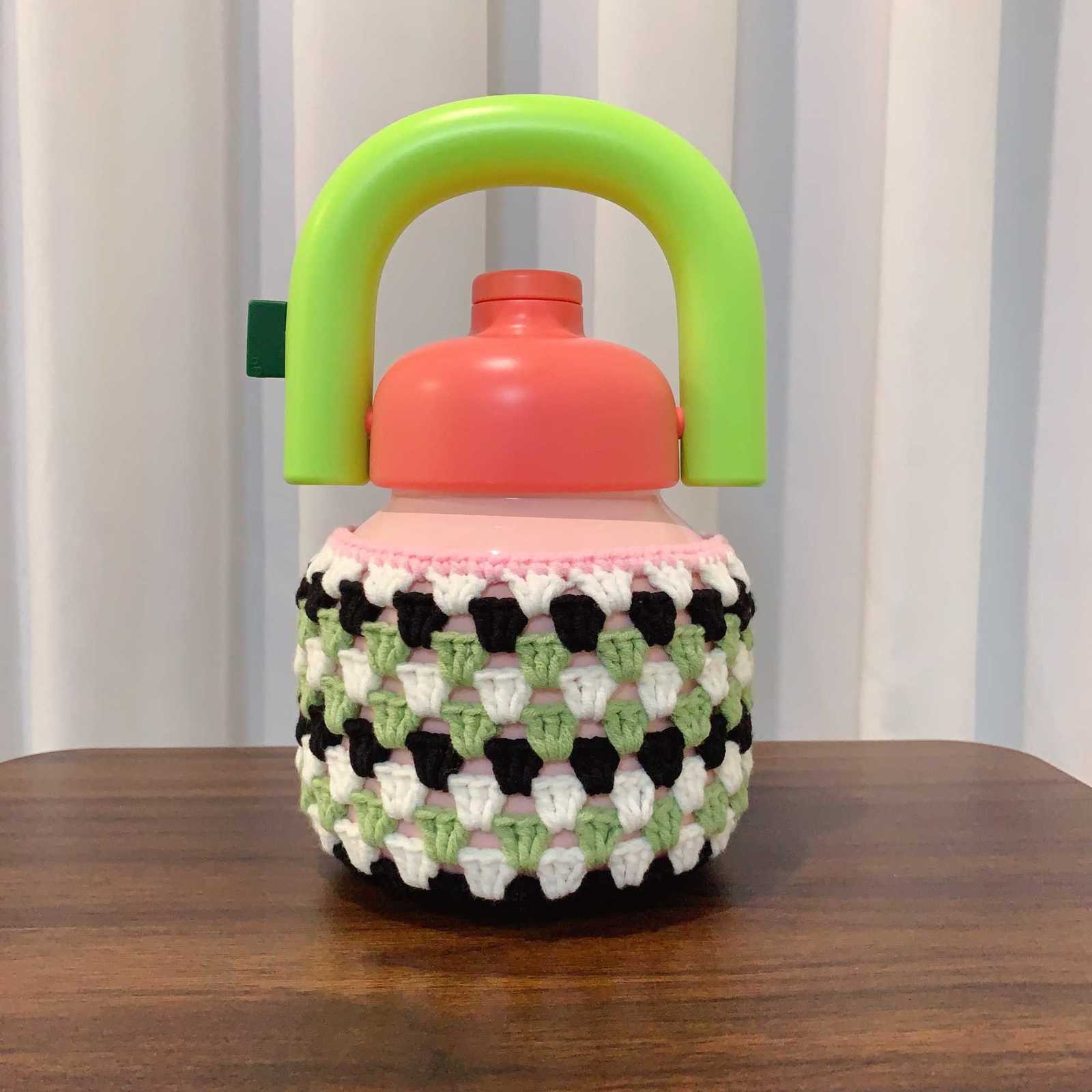Handmade woven cute large-capacity cup protection cover with unique creative design in nanny style, colorful cups and cup covers K260413-image-1101450297