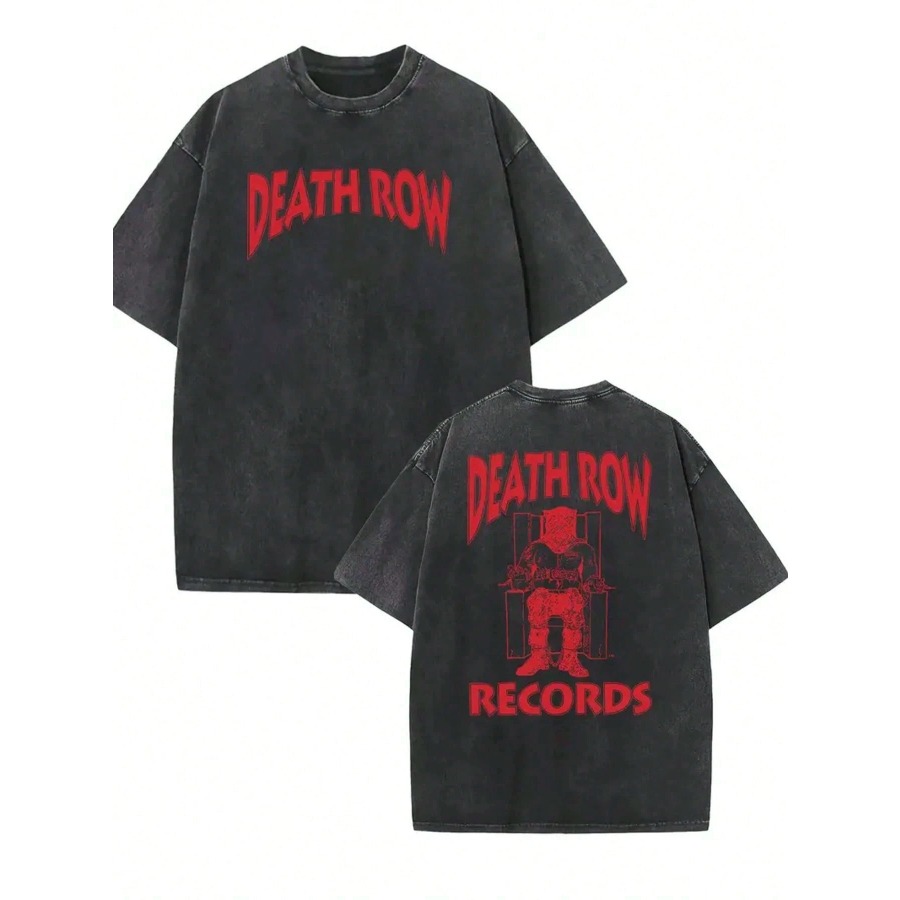 Death Row Records Red Vintage Short Sleeve T-shirt For Men Women Summer Street Men's T-shirt Casual Washed Cotton Tops Clothing