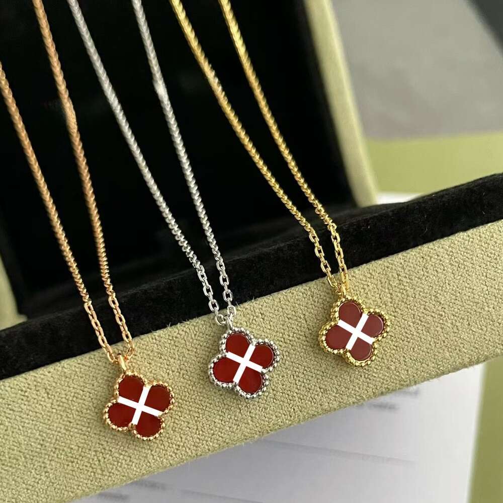 Designer Necklace for Women Four Leaf Clover Necklace 20 Styles Copper Red Agate Pendant Luxury Clavicle Chain 45cm Daily Party Gift-image-1101502965