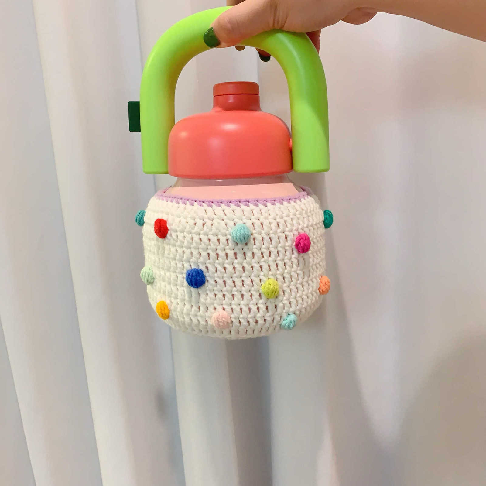 Handmade knitted wool cup lid with handle - cute, unique and creative cup K260413-image-1101441185
