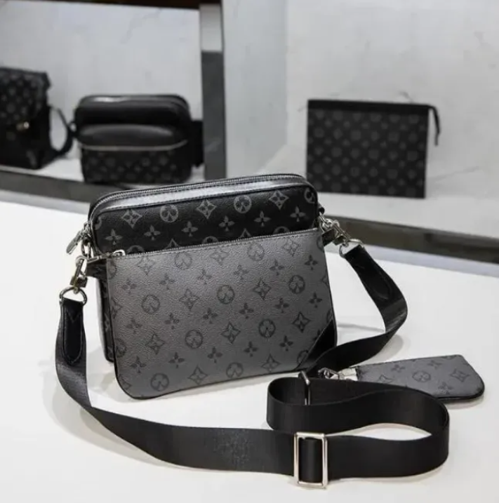 Sacs de créateurs en cuir véritable de qualité 3 pièces Trio détachable sacs de messager noirs hommes bandoulière 3 en 1 ensemble femmes sac à ba