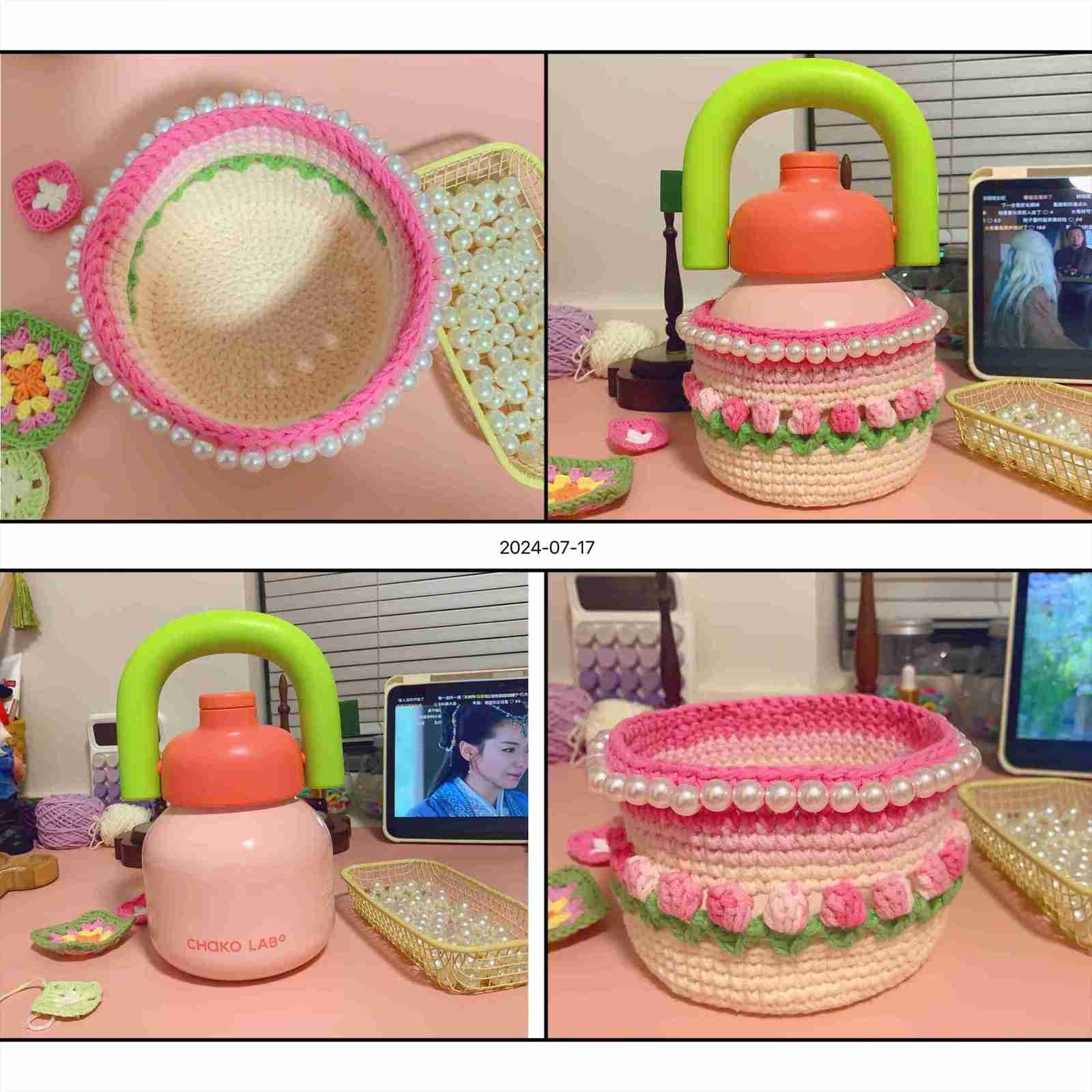 Xunlin finished yarn crocheted tulip-shaped personalized creative cups and cup covers K260413-image-1101444866