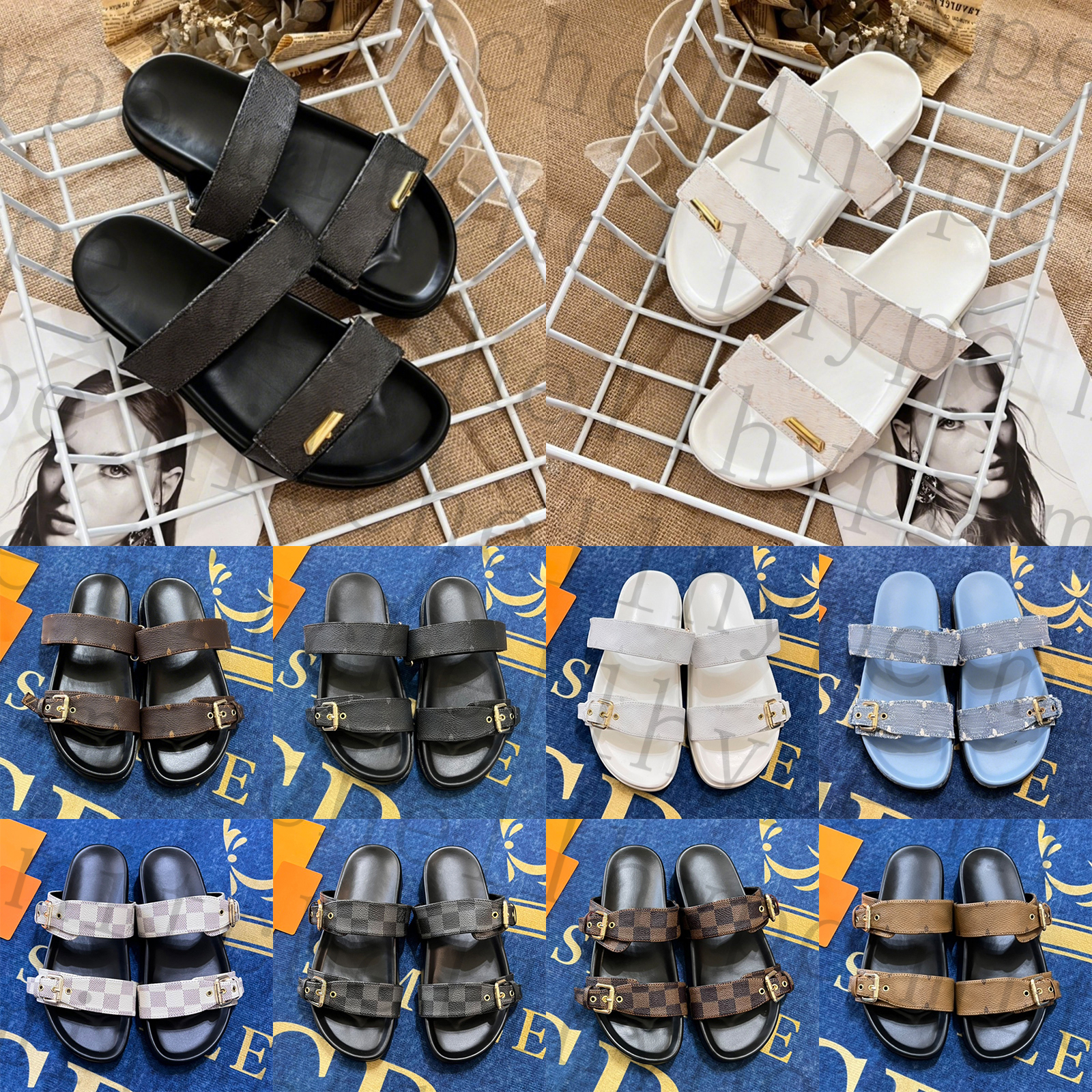 Free Shipping luxury lvsslides sandles for women designer slide slides clogs summer cool sandals sandale Shoes velcro sandals flip flops d h gate