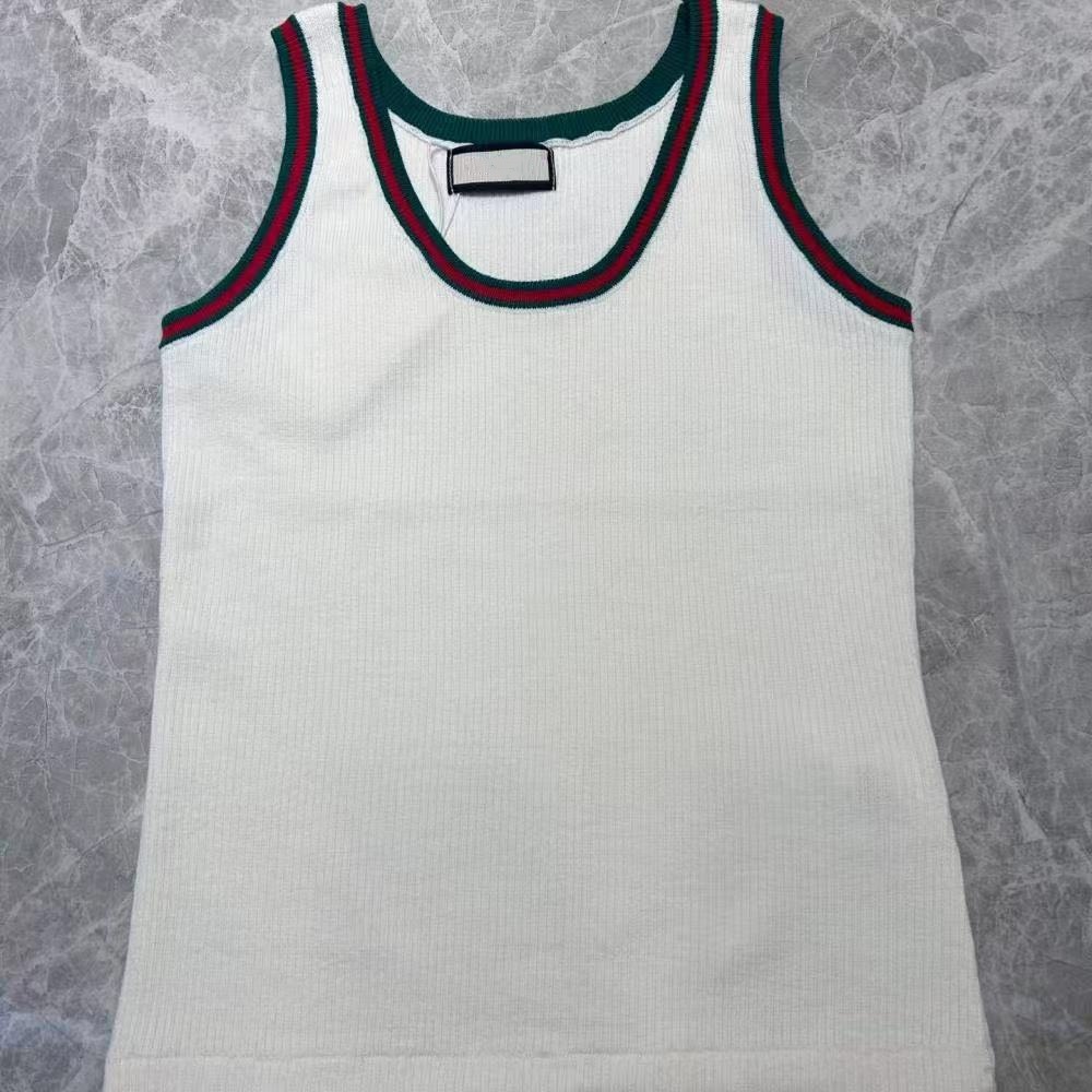 Women's Luxury Ribbed Tank Top Green Red Web Trim U-Neck Sleeveless Camisole Designer Inspired Slim Fit Summer Casual Crop Top for Daily Wear