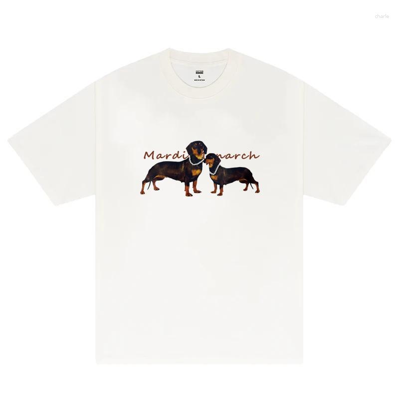 T-shirts pour hommes corée du sud Mardi T-shirt à manches courtes collier de perles teckel imprimé Jennie même Style pur coton haut lourd