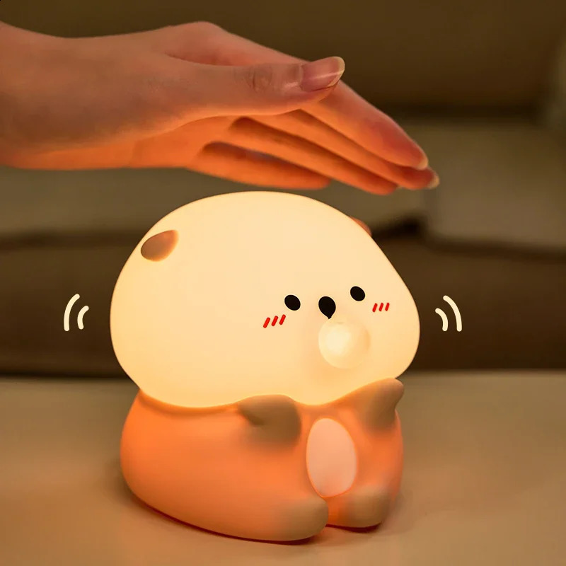 2026 New Cute Blowing Bubbles Sea Otter Silicone perfume Night Light Bedroom Bedside Rechargeable Led Table Lamp Timing For Kids cologne Birthday Gi