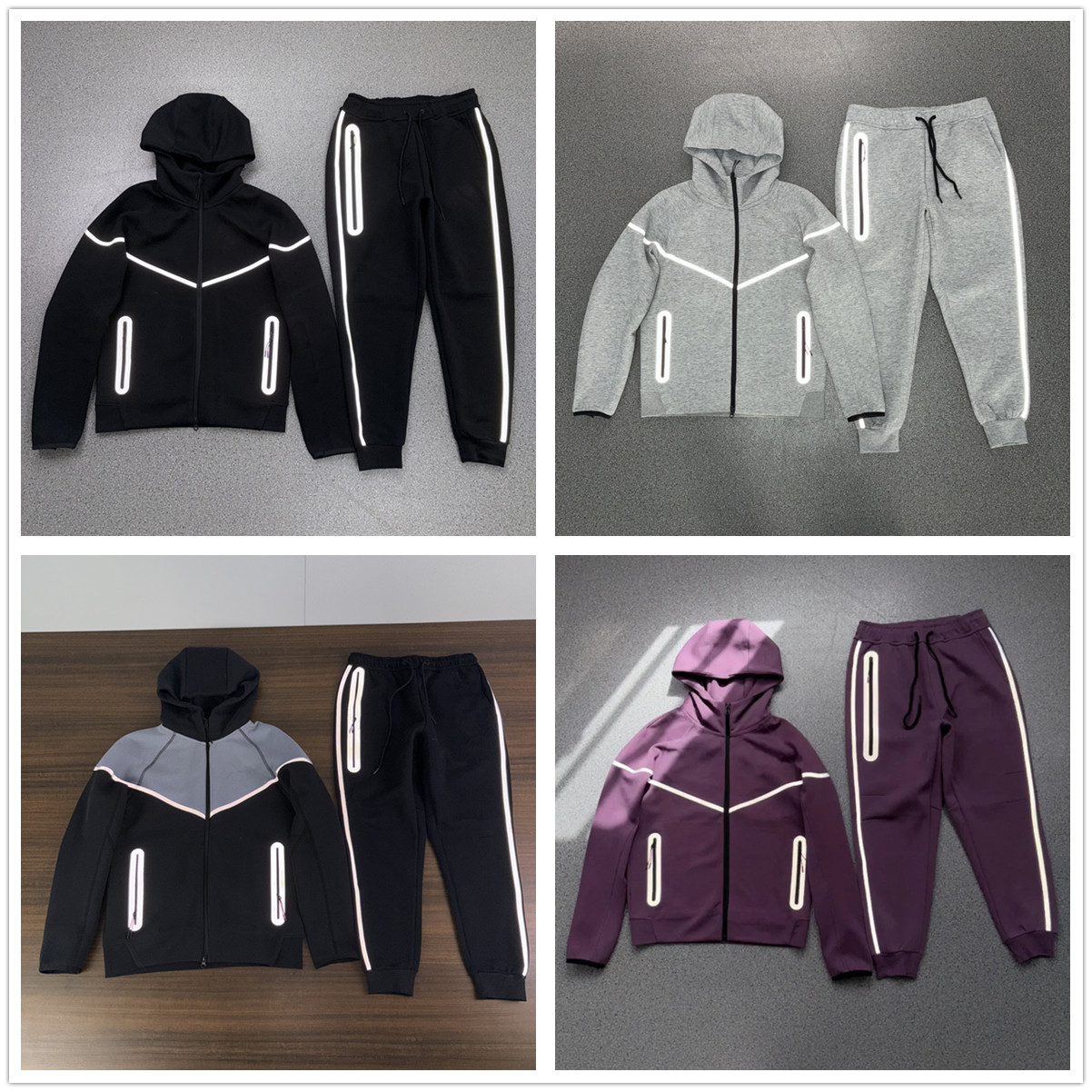 New season Reflective Tracksuit Designer Black Hoodie Mens Thick Gym Track suits Casual Sport Sweatpants Unisex Trousers Joggers Pants Outdoor tech