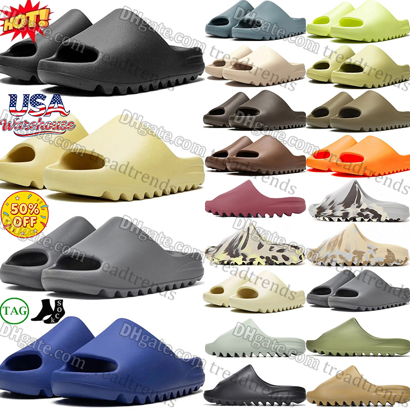 With Box Designer Slides Mens Womens Slippers Sandals Carmine Red Onyx Pure Desert Sand Bone Resin Glow Green Slate Marine Ochre Granite Slide Clog