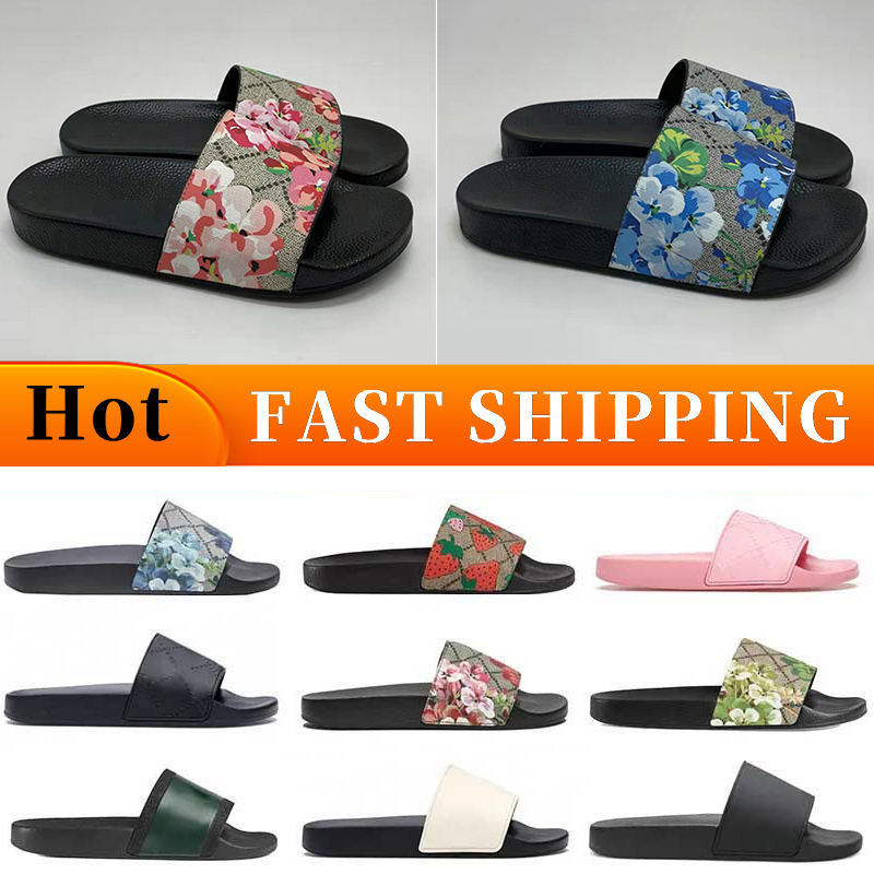 Designer slides slippers Men Women Sandals flat sliders men slipper platform rubber slide Black canvas blue flowers womens luxury shoes Summer beach