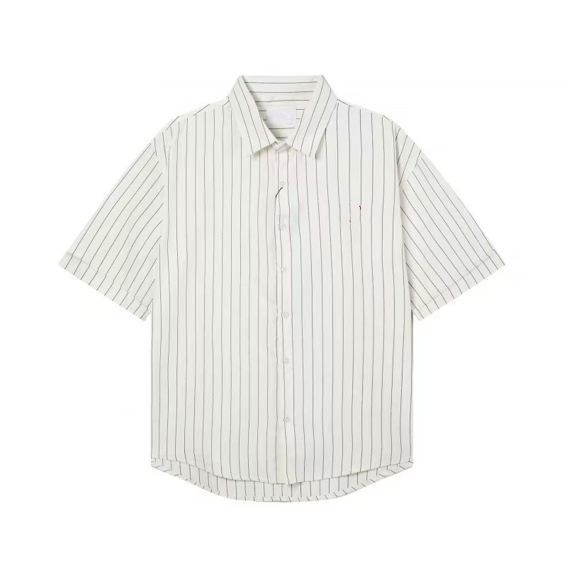 A Small Heart Summer New Embroidered Solid Color Unisex Casual Loose Cotton Shirt