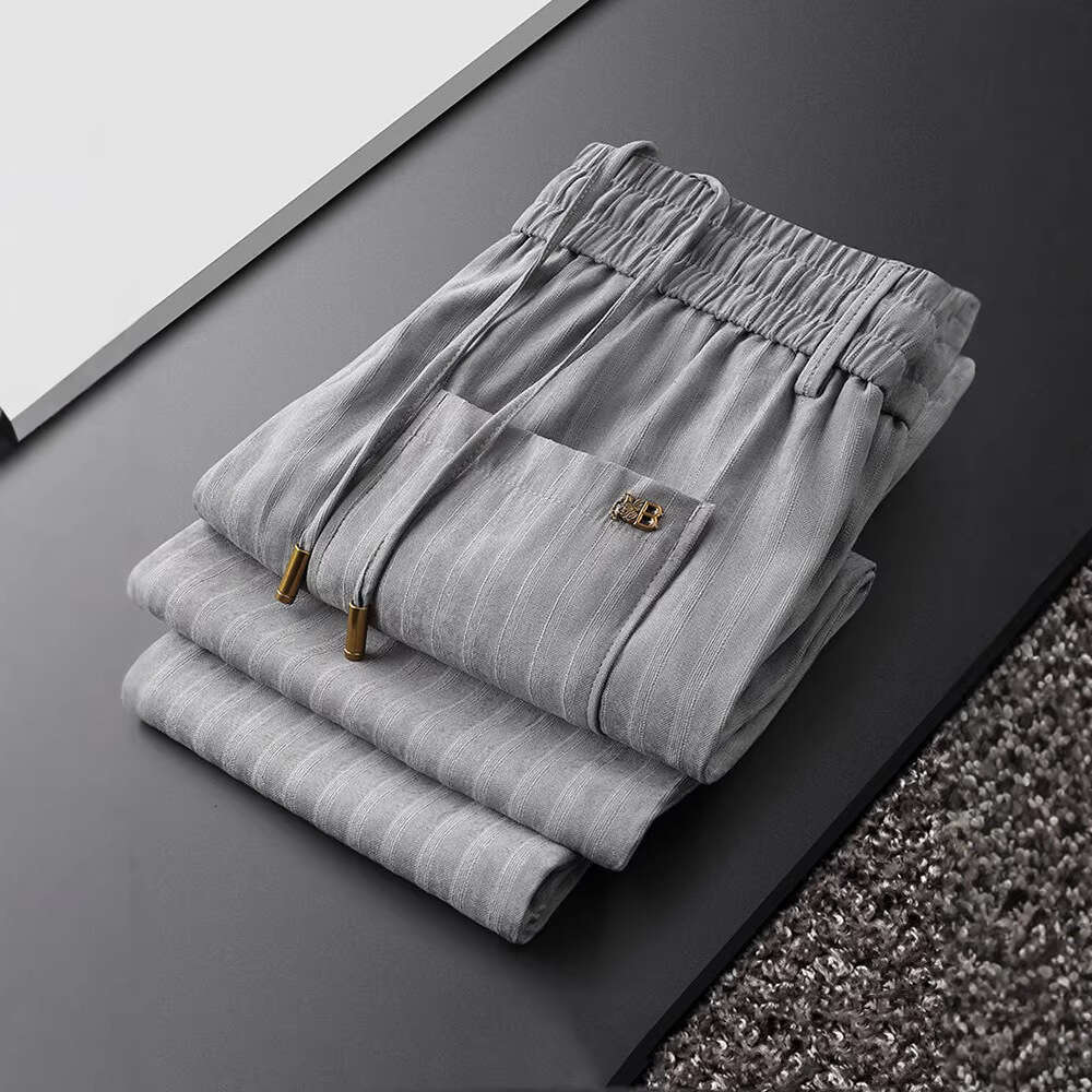 Mens Striped Linen Blend Drawstring Pants Summer Thin Elastic Waist Casual Loose Fit Lightweight Breathable Soft Comfortable Versatile Daily Trouser