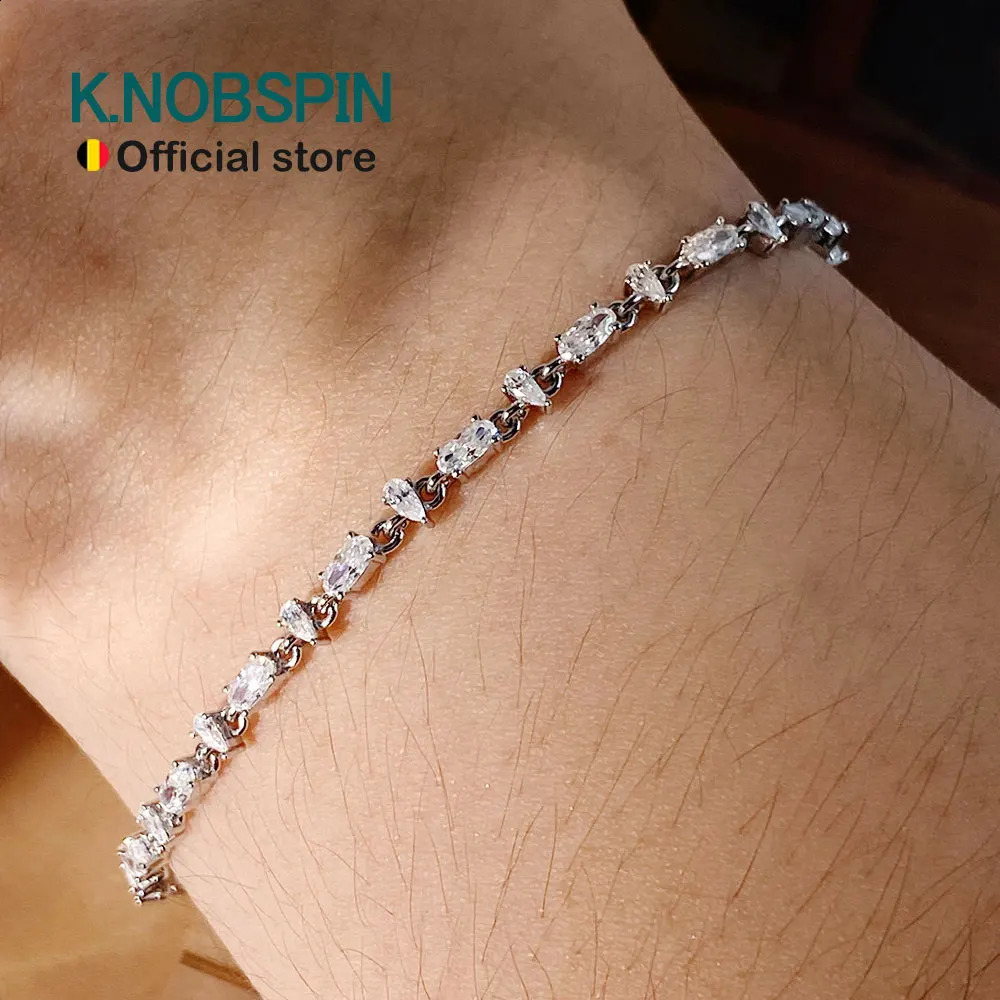 KNOBSPIN Oval Pear Cut Tennis Bracelet s925 Silver Plated 18k White Gold GRA Certified Thin Bracelets for Women Man 260414BJ