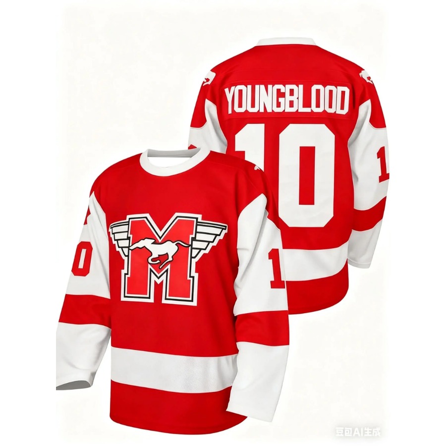 Camiseta de hockey Youngblood 10: la camiseta deportiva de moda roja, blanca y con caballo con el logotipo M es adecuada para los fanáticos