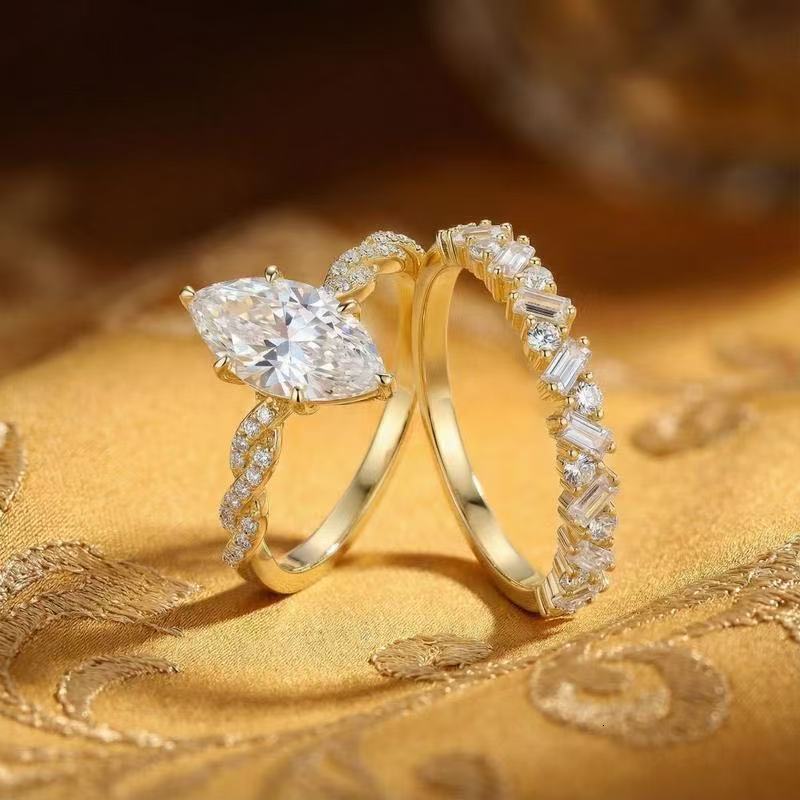IGI Certified Baguette Cut Vvs Lab Grown Diamond Anniversary Ring New Design Yellow Gold 925 Silver Wedding Ring Women Jewelry