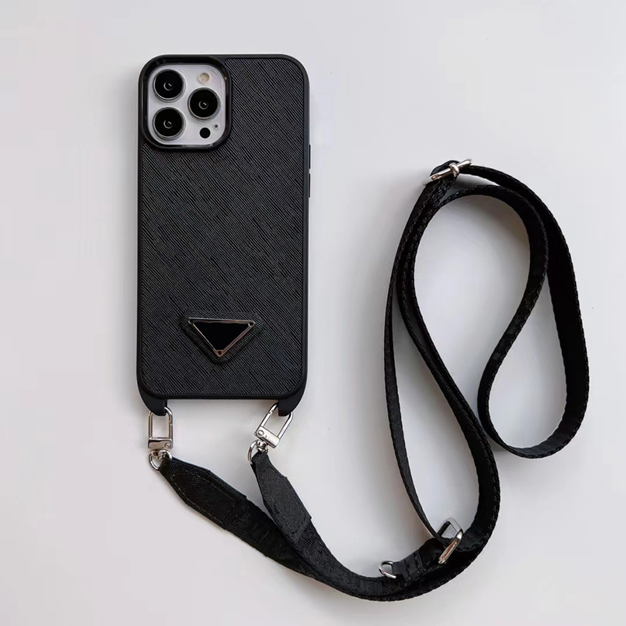 Crossbody Hard Phone Case For Iphone 17 16 15 14 13 Pro 12 Max Metal Triangle Logo 17Promax Phone Case 16Promax For Apple 15Promax 14Promax Cover