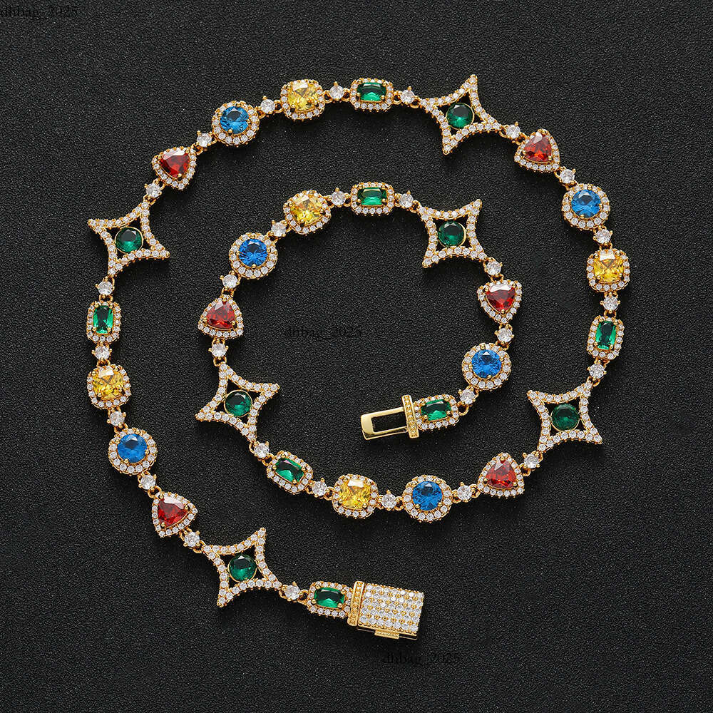 Colorful Moissanite necklace Jewelry Hip Hop jewelry multi-color mixed new style personalized street layered beach necklace