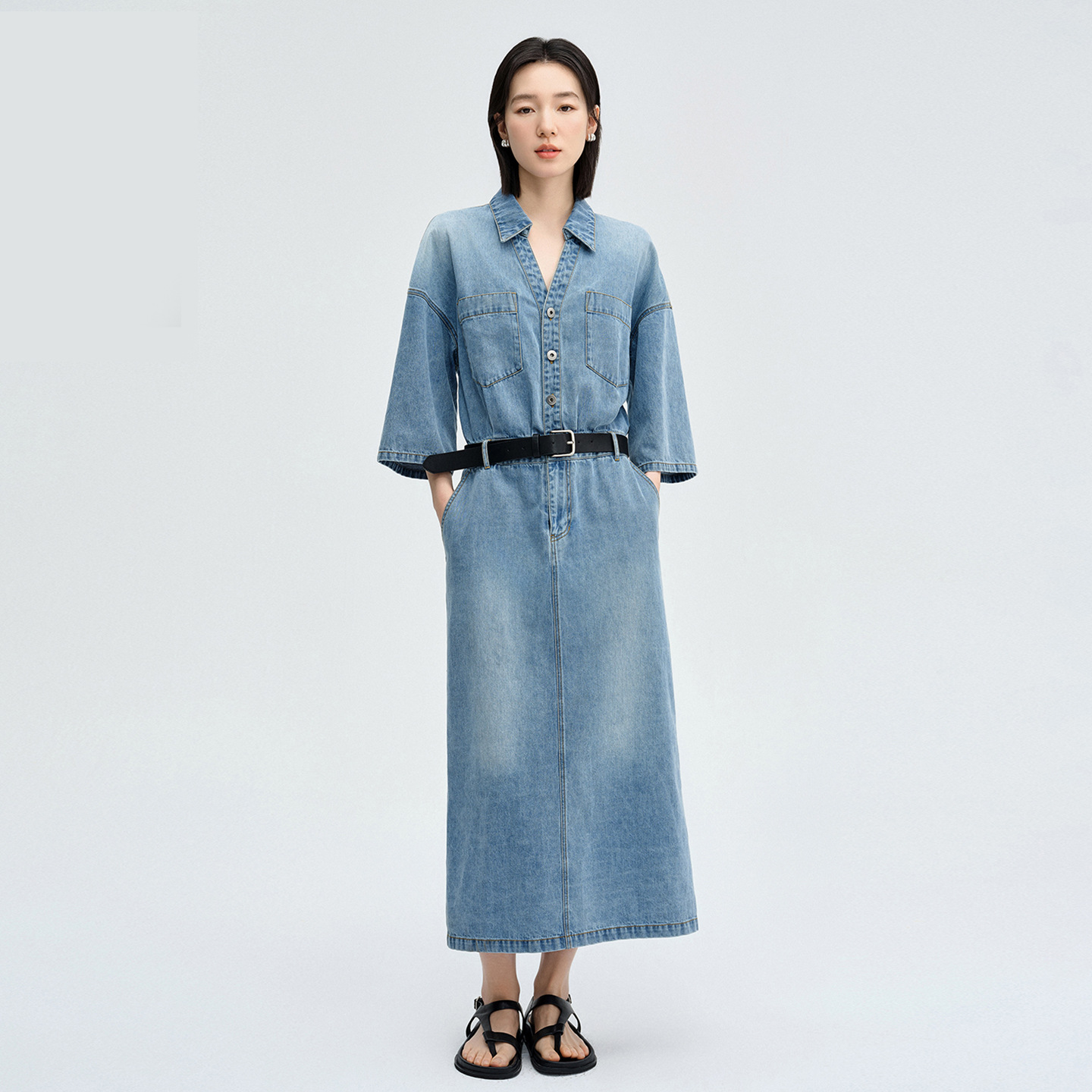 Denim Dress Turtle Neck Light Luxury Summer Casual Womens Dress Fashion Slim Fit Retro Style L26923