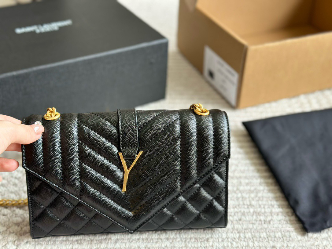 Mirror Quality envelope bag designer crossbody bag women Twill Quilting handbag Caviar Leather Lady chain bag Flap Purse 21cm messenger bag shoulder