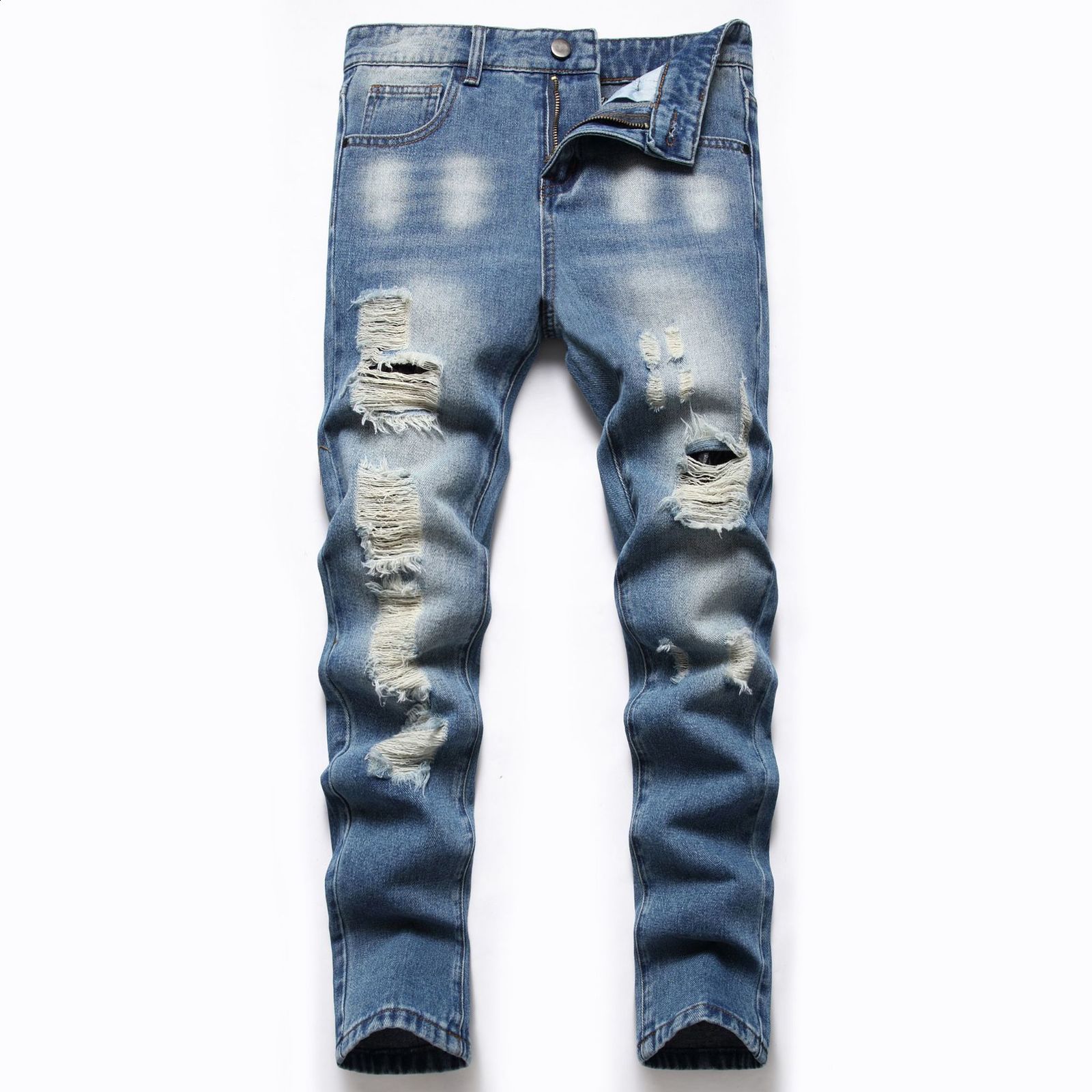 Jeans 5 6 8 10 14 16 Years Baby Boys Ripped Hole Washed Straight Trousers For Kids Teenage Pants Clothes 220923