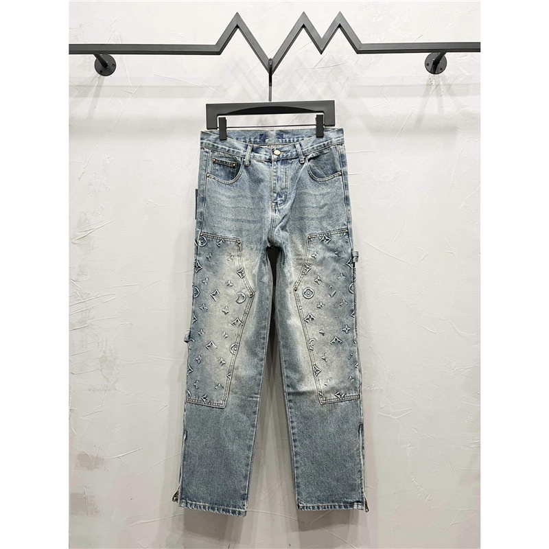 New JEANS Pants pant Men's trousers Stretch slacks washed straight Skinny Patchwork mens Trend Brand Motorcycle M871-99