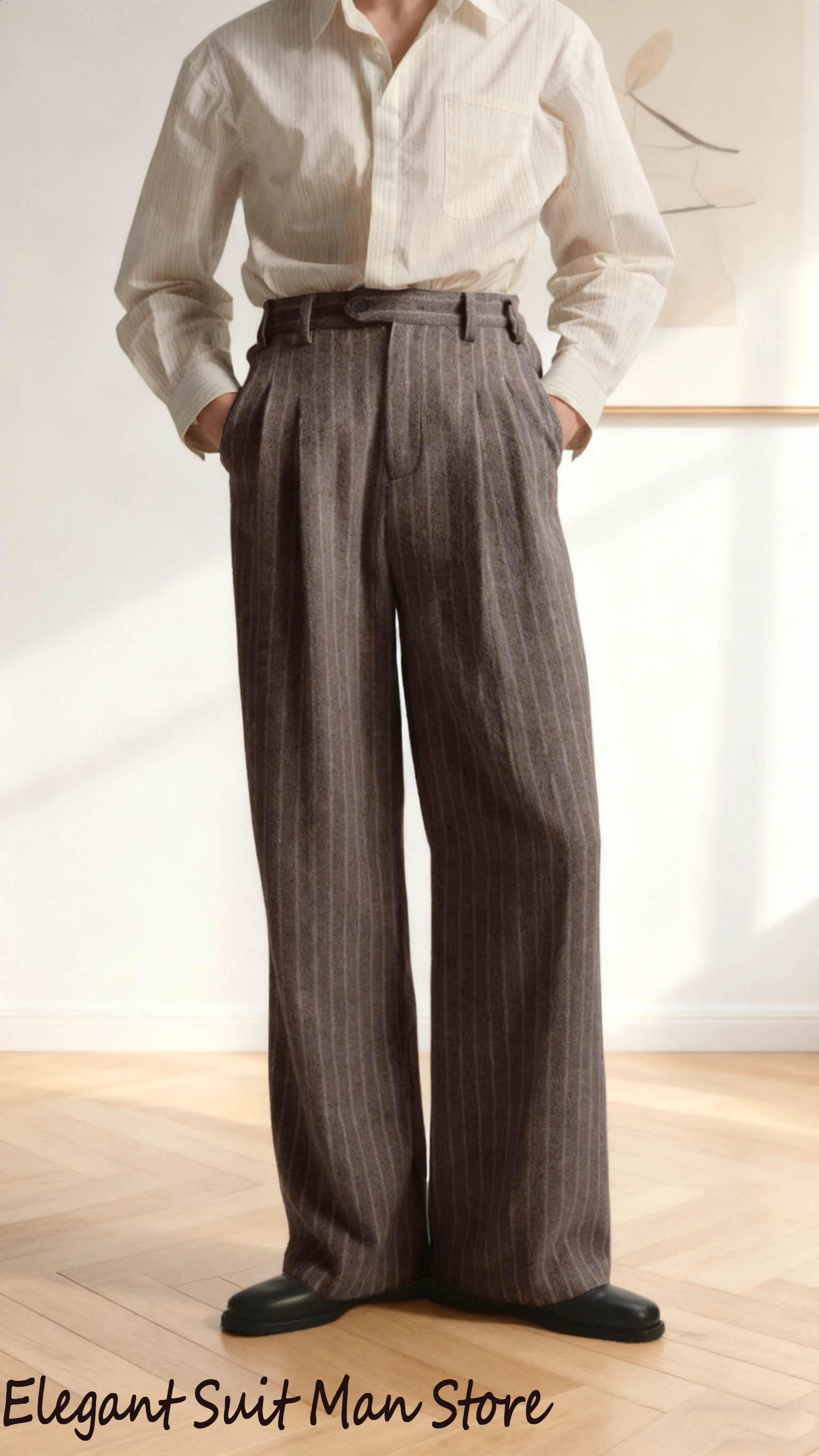 Boutique Fashion Solid Color Plaid Striped Mens Casual Business Office Formal Suit Pants Grooms Wedding Dress Trousers 260508