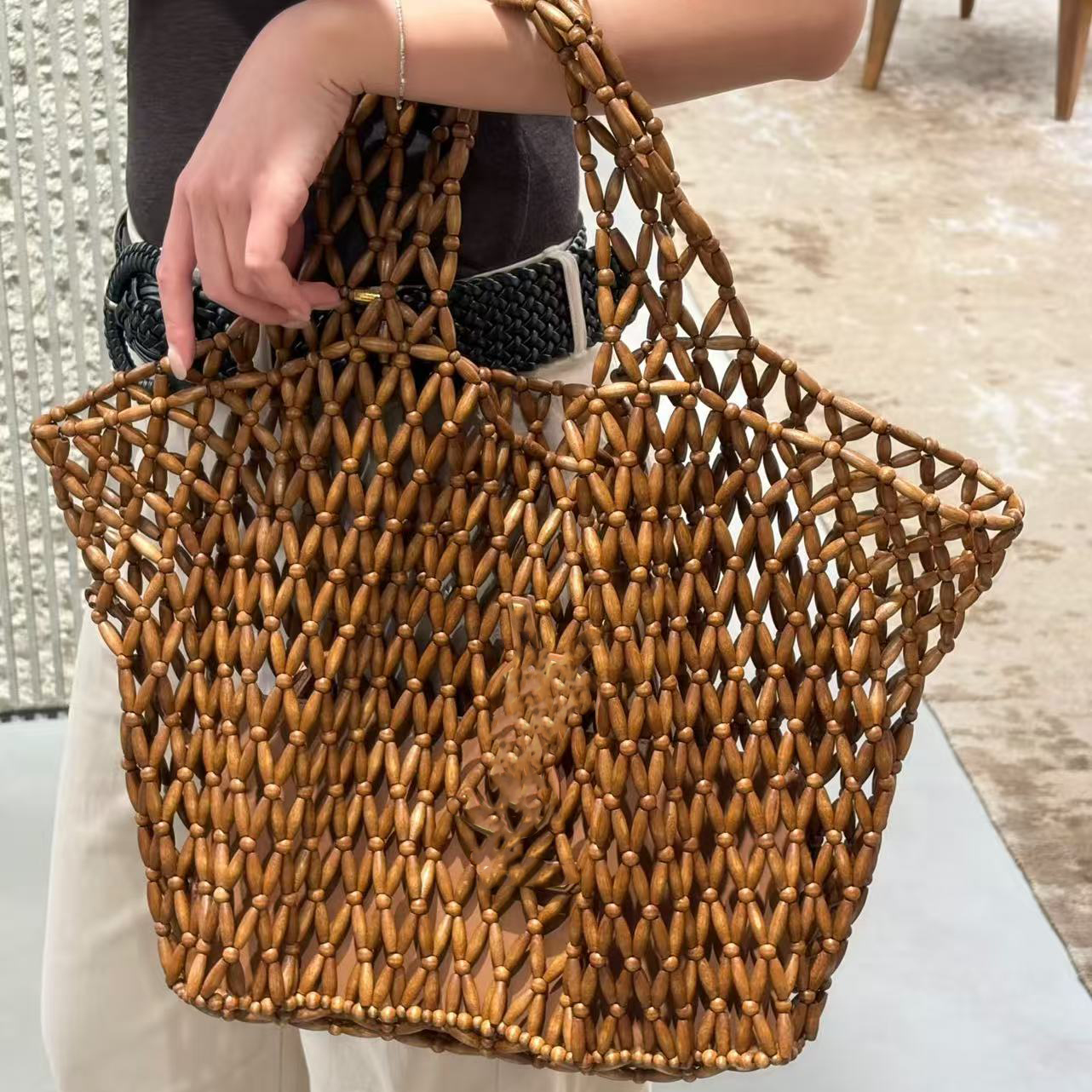 10a sac de créateur Icare sac tissé de perles en bois femme grande capacité sac seau sac à main Vintage sous les bras sac à bandoulière sac fourr