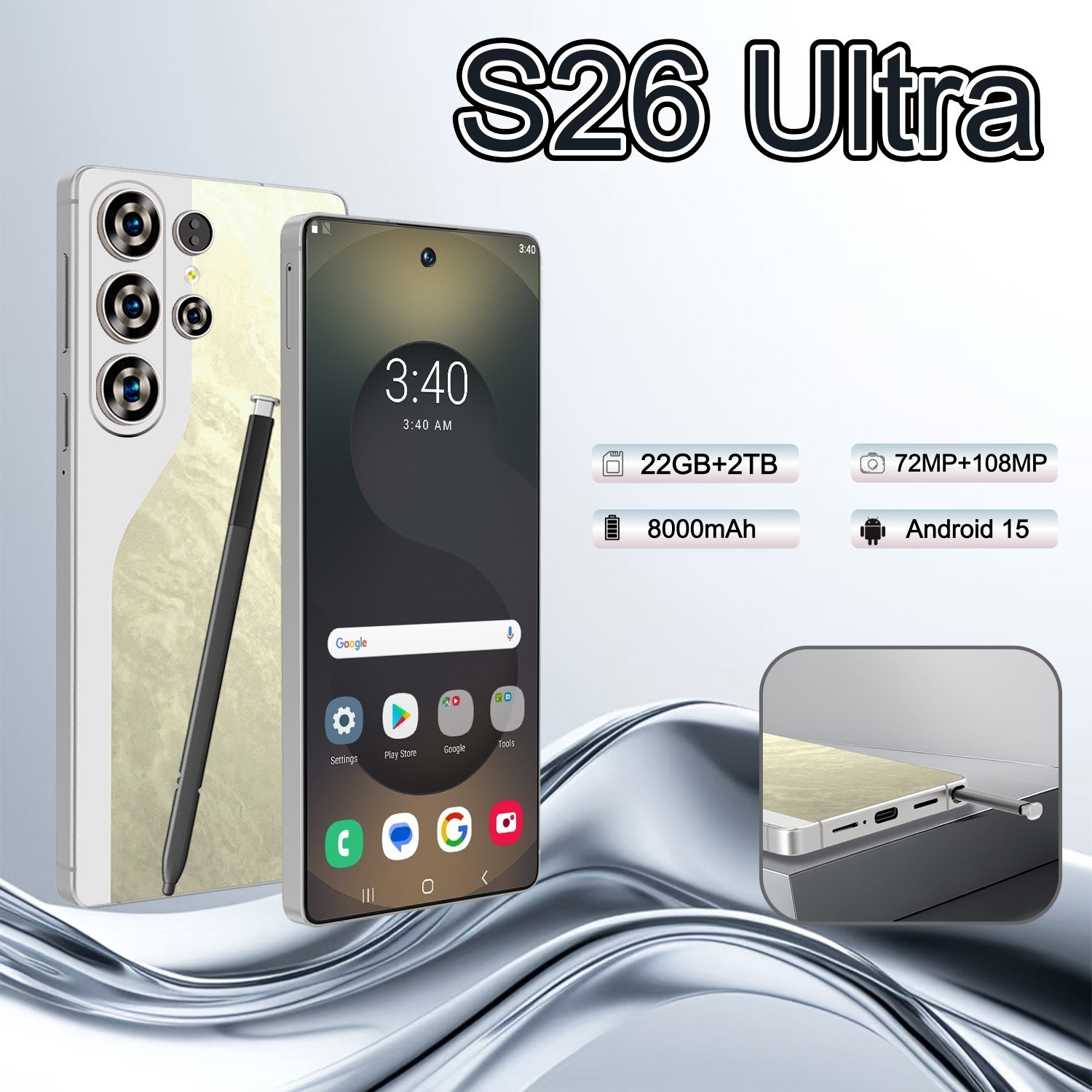 S26 Version globale ultra originale Smartphone 5G Snapdragon 8 Elite 12 cœurs Écran HD + 7,3 pouces 1440 * 3040 pixels Capacité de la batterie 72