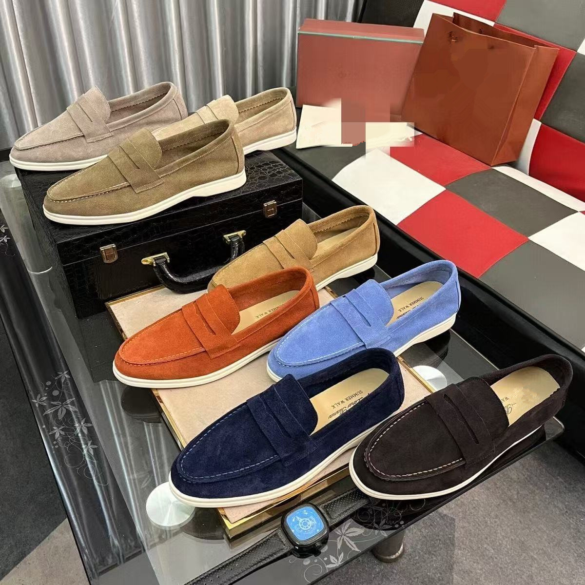 L o r o Italian luxury brand L P leather men's casual shoes classic style designer flat shoes high-quality popular men's shoes