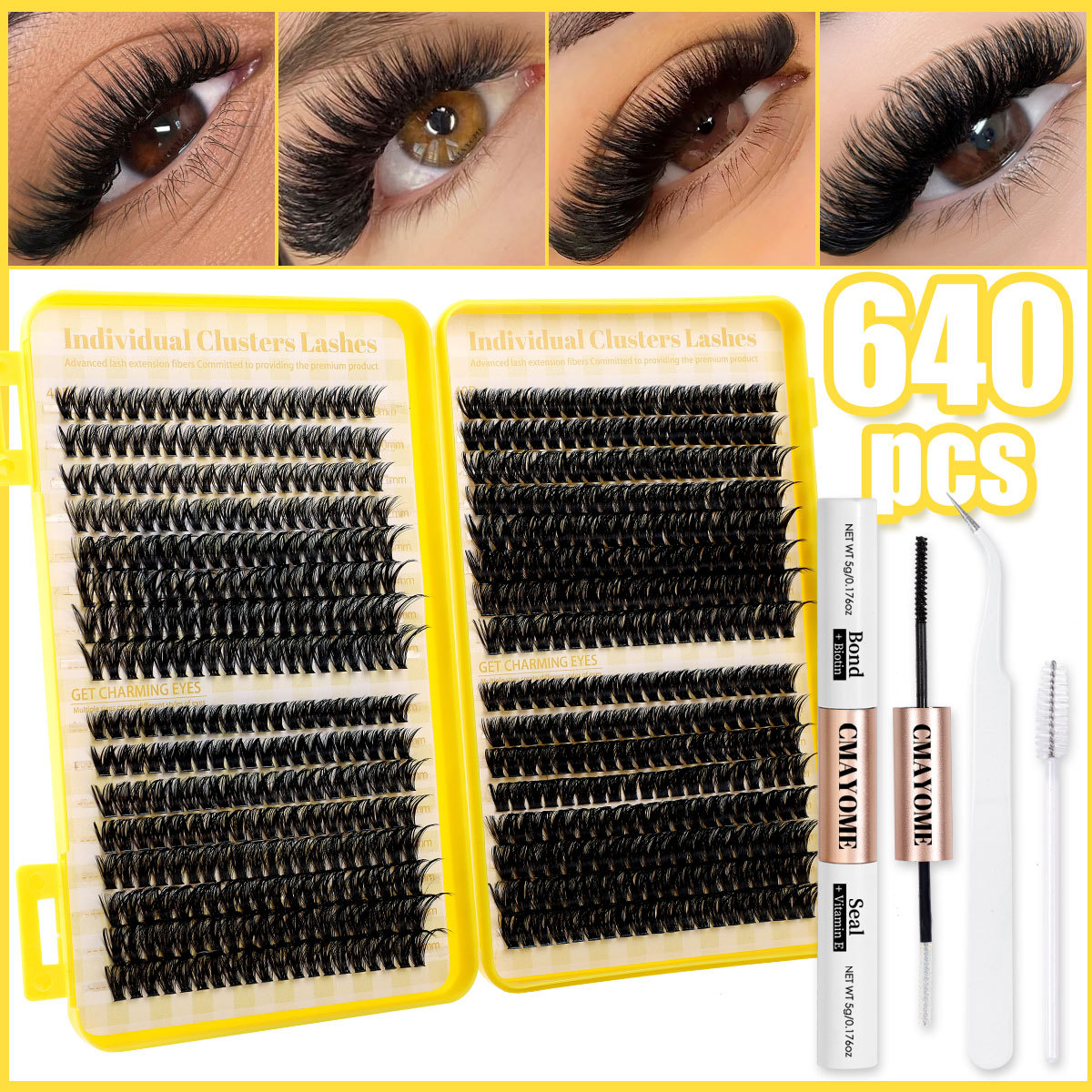 DIY Eyelash Extension Kit with Lash Bond and Seal Easy to Apply Fluffy Wispy Lash Clusters D Curled Handmade Reusable Lashes Natural Look Thick I-image-1101738693