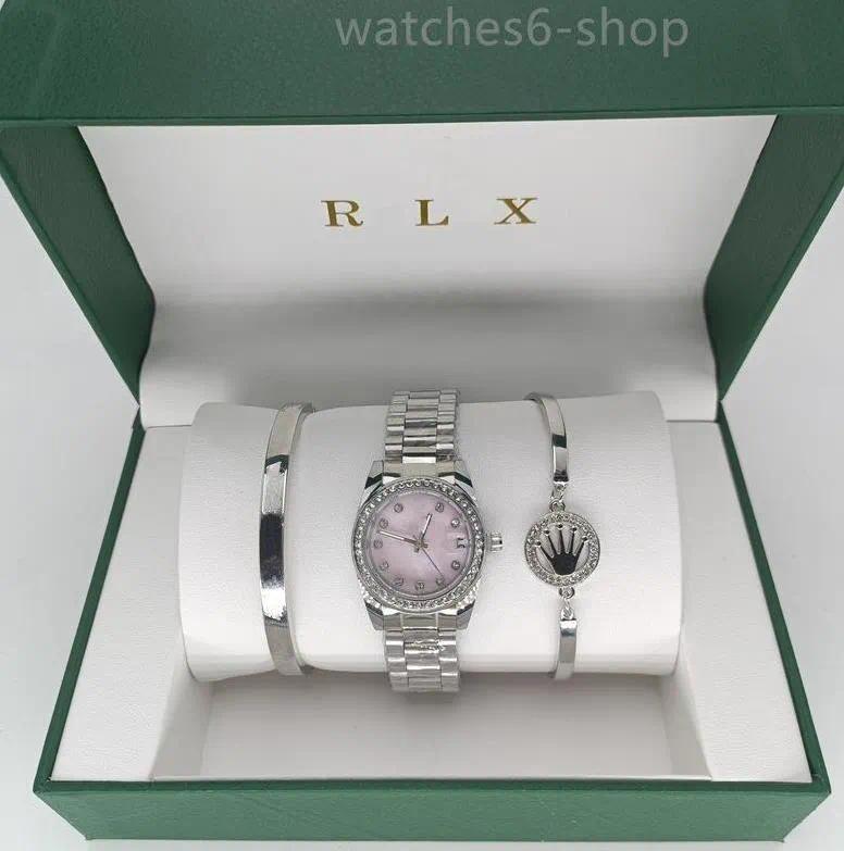 3pcs Set Watch Luxury Designer 2025 High quality Women Pink Dial Hollow Strap Fashion Gold Bracelet Quartz Wristwatch Student Ladies Watches Reloj M