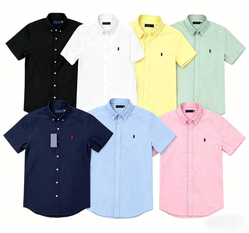 Luxury Men's Casual Shirts Short Sleeve Embroidery Cotton Oxford Spinning Down Social Business Pony Tshirts Solid Color Tops Blouse For Men-image-1101798346