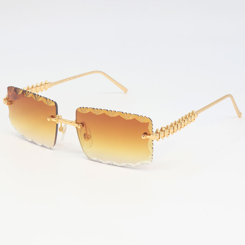 2026 New Designer Horn Frame Metal Rimless Sunglasses Fashion Diamond Cut Lens Sunglasses Male Driving Glasses 18K Gold Unisex Sun Glasses Women Man
