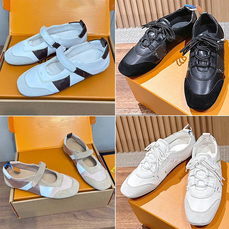 1AJPF Miss Sneakerina Mary Jane Shoes Signature Pattern Canvas ballet pump ultra soft napa leather ballet flat Adjustable strap Womens Flat Ballerin