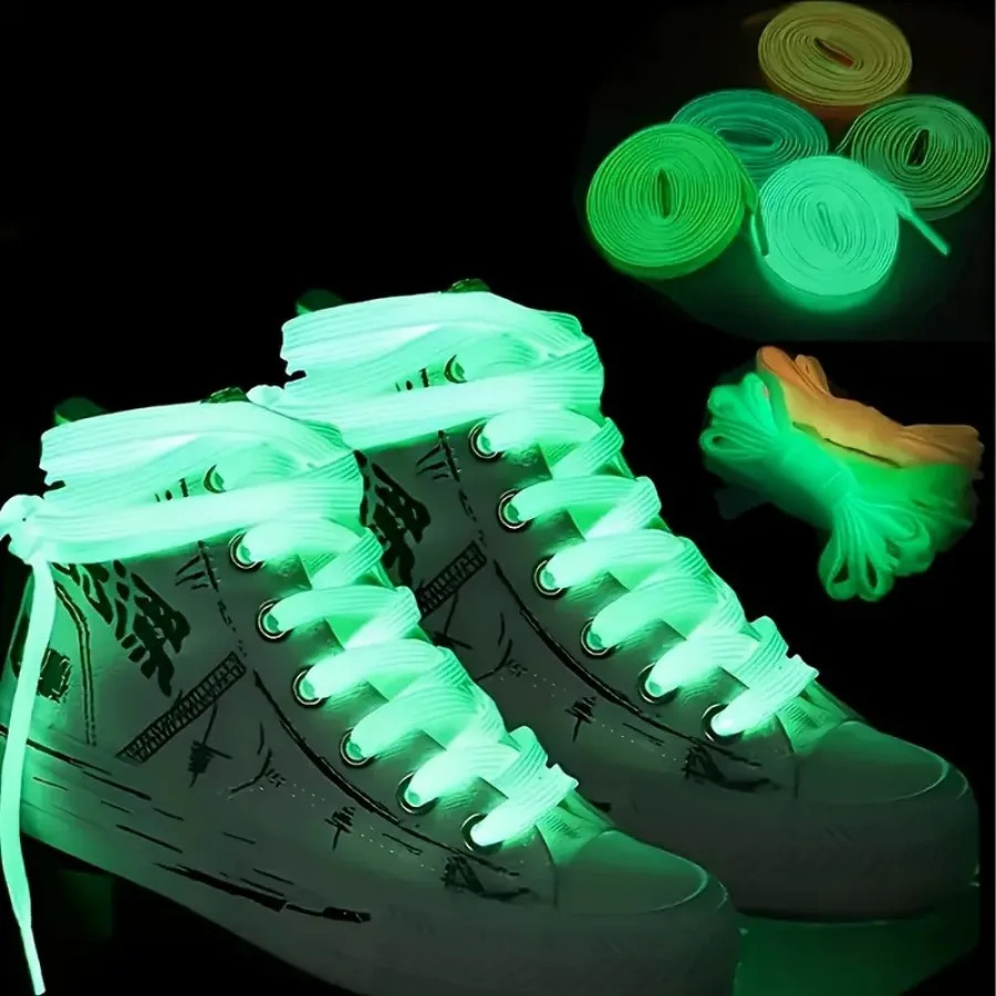 3 Pairs of Greenwhite Luminous Shoelaces Suitable for Basketball Shoes Casual Solid Color Flat Fluorescent n 260414BJ
