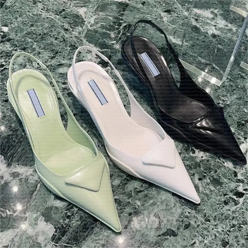 kitten Slingback Designer Sandals Women heels Dress Shoes Pumps Black Leather Pointed Toe Sandals 3.5CM 7.5CM White Heel Comfy Fashion Loafers Sanda