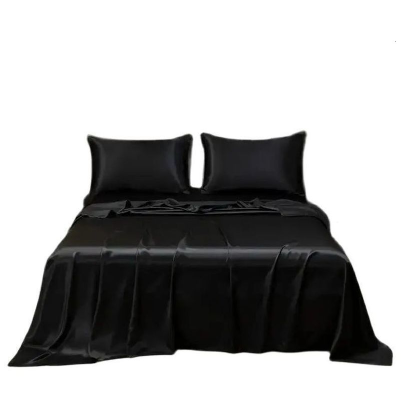 2026 New Luxury Designer Silk Bed Set Black Solid Bedding With Pillowcase Satin Fitted Sheet For Single Queen King Bedspread Free Shipping