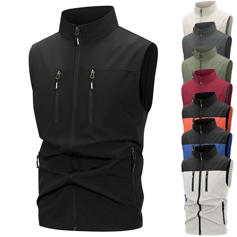 Mens Lightweight Softshell Vest with Zipper Pockets Windproof Sleeveless Jacket for Hiking Golf Outdoor Outwear Windbreaker w260414