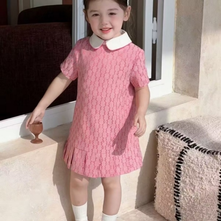 Girls Collar Shirt Dress Designer Lace Princess Skirt Baby Girl Luxury White Short Dress Child A-line Skirts Kids Shirts Skirt -8 DPD2507155