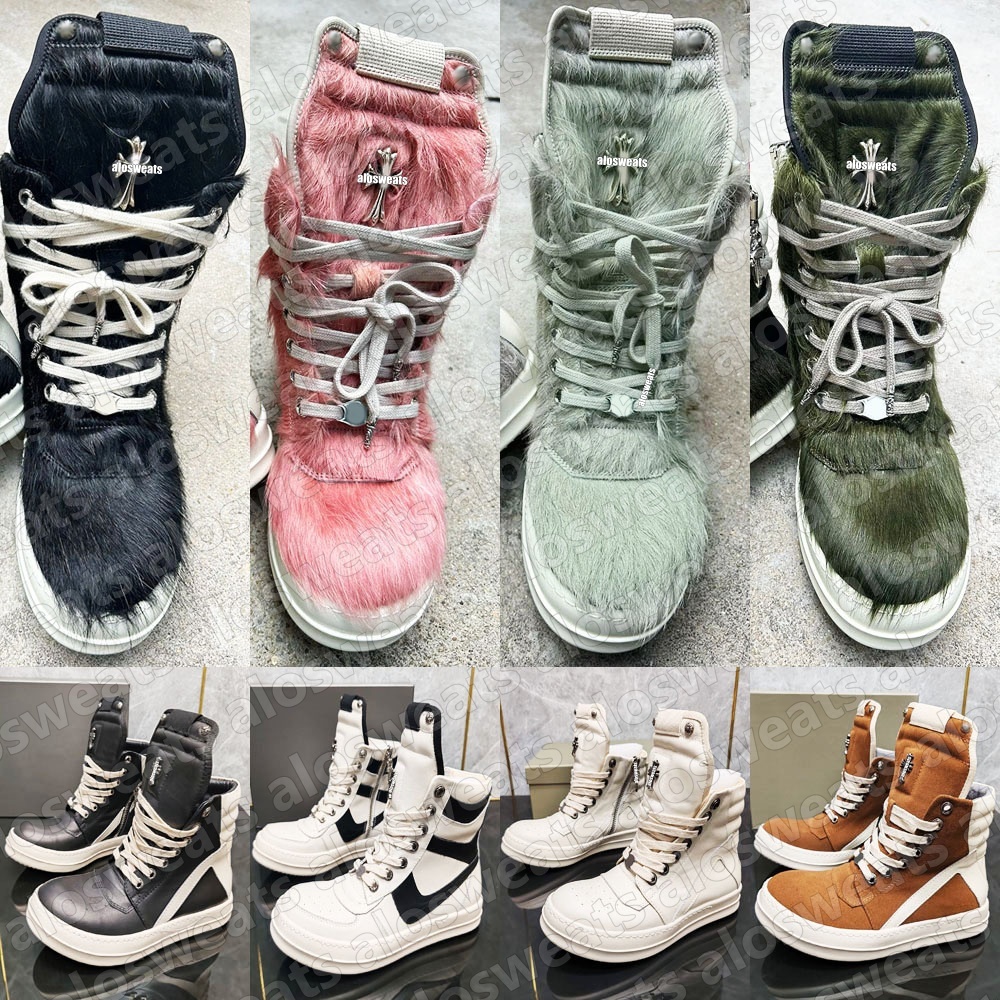 New Fur Vintage Designer boots woman Genuine Leather Furry Boot Casual Boots Booties Black White Pink snakeskin Crocodile High Top Horse Hair Heeled