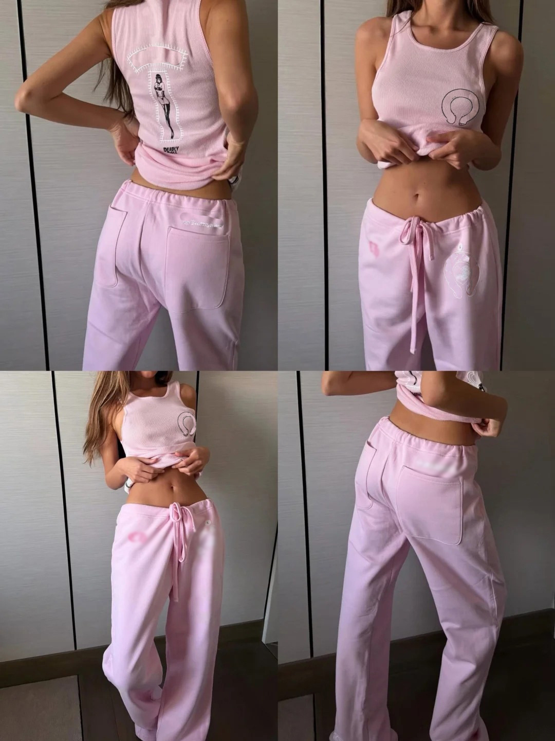 Pantalon rose Pantalon de créateur Robe débardeur imprimée rose Pantalon de survêtement à capuche coeur Ensemble surdimensionné