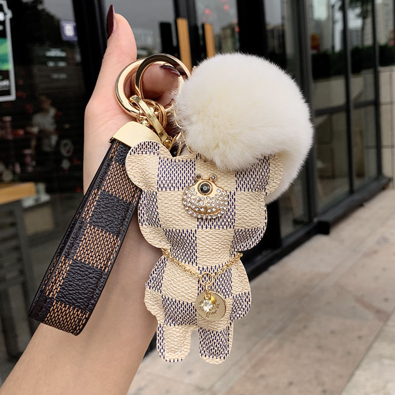 leather bear with gun gold buckle and rope new Korean style keychain wholesale ky44