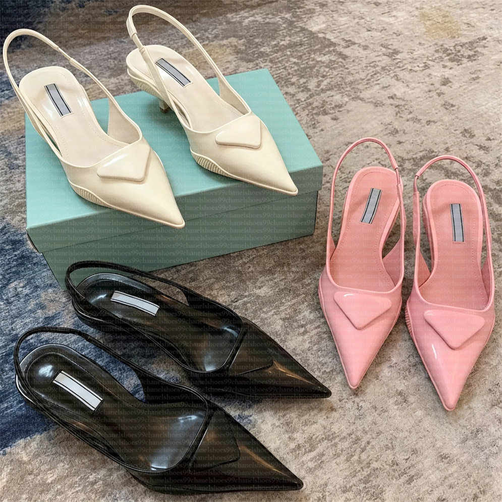 kitten Slingback Designer Sandals Women pradee Heels Dress Shoes Pumps Black Leather Pointed Toe Sandals 3.5CM 7.5CM White Heel Comfy Fashion Loafer