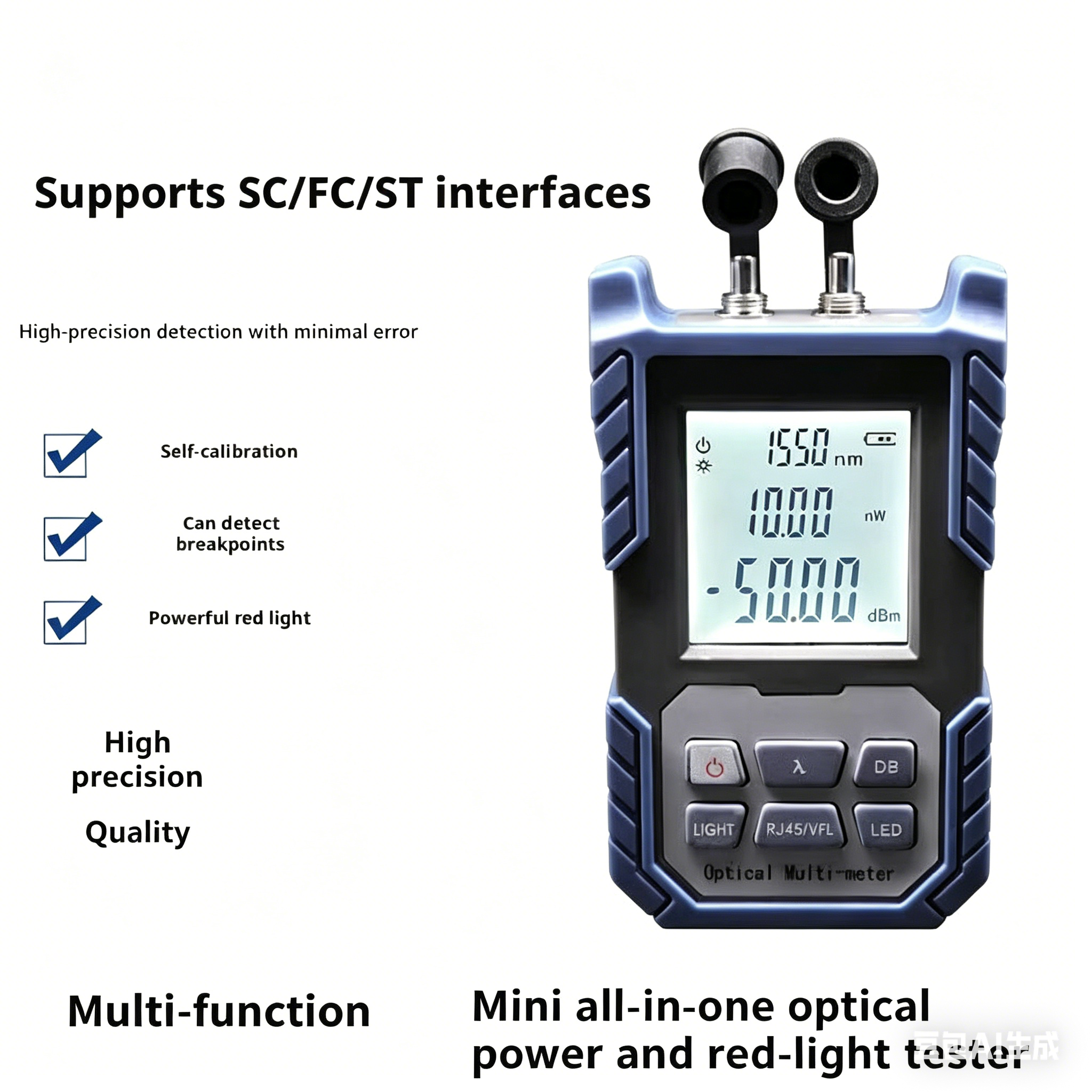 Multi-function Optical Power Meter with Red Light - High Precision Fiber Optic Fault Tester for SC/FC/ST Interfaces-image-1101788564