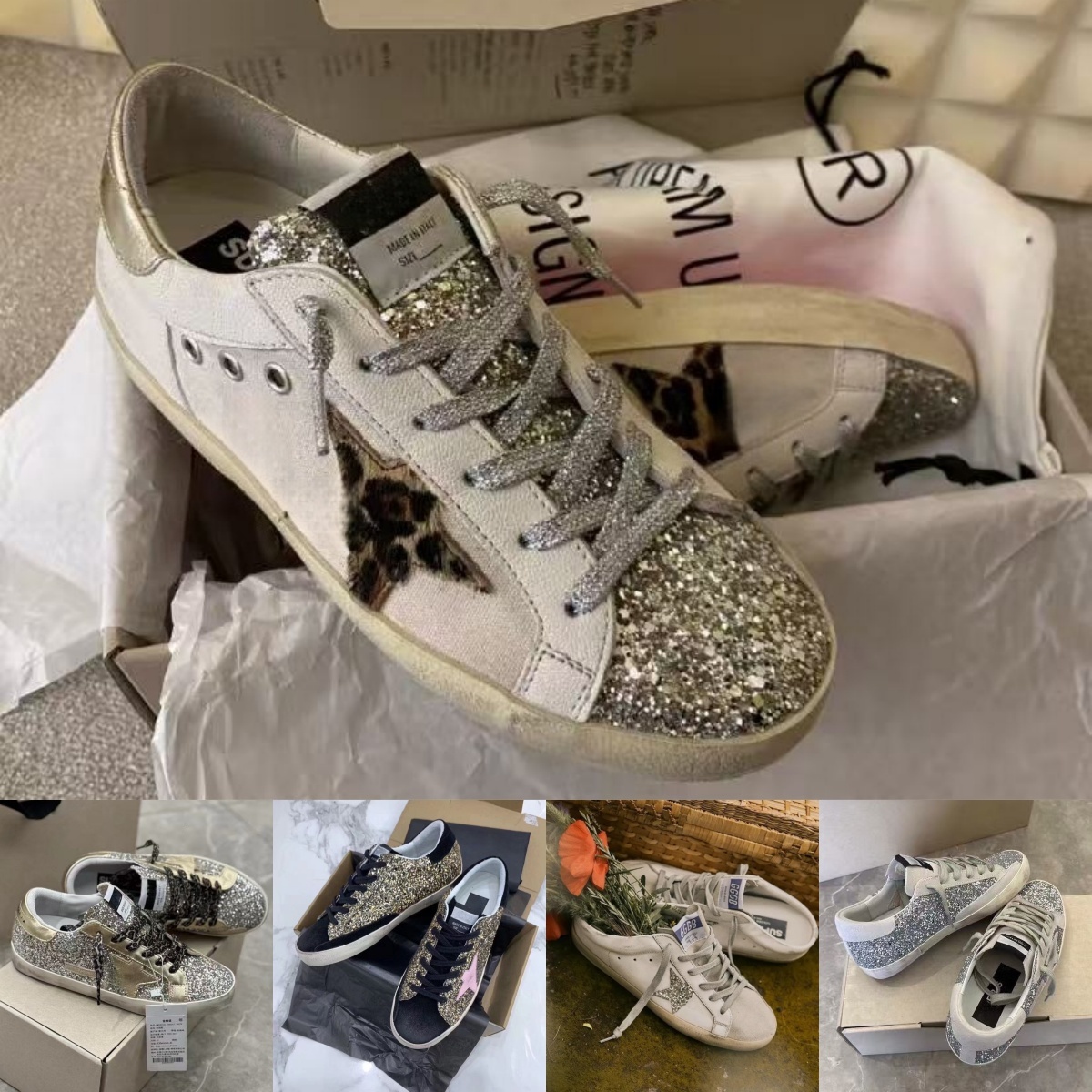 designer old shoe stars womens sneakers good high for women super star suede sequined leopard print white doold dirty classic casual shoes