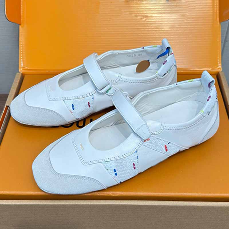 Feminine Sneakerina Mary Jane Shoes 1AJPF Ultra Soft Napa Leather trim emblematic canvas mary jane ballet flat comfort lightness ballet pump For wom