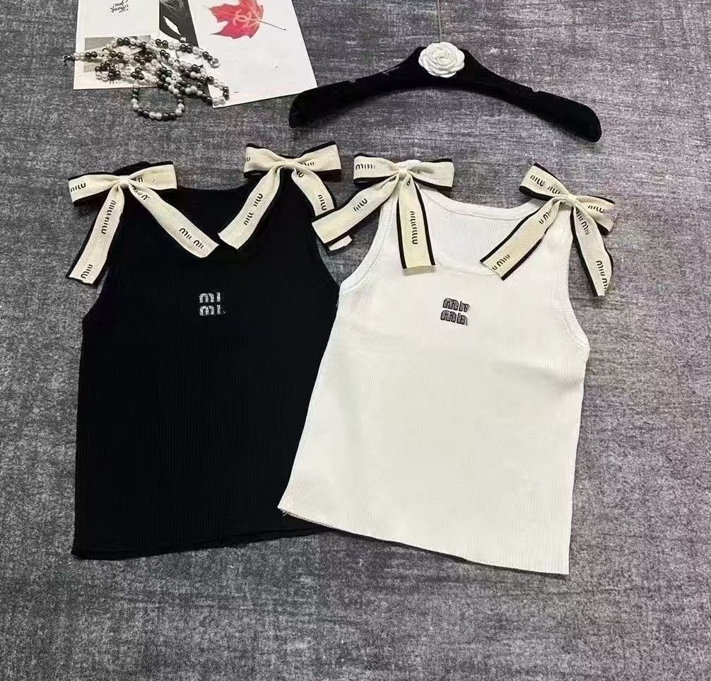 Mius Top Designer Femmes Débardeur Femmes Haut Court Gilet Sans Manches Coton Humide Débardeur À La Mode Tricoté Camisole T-shirts