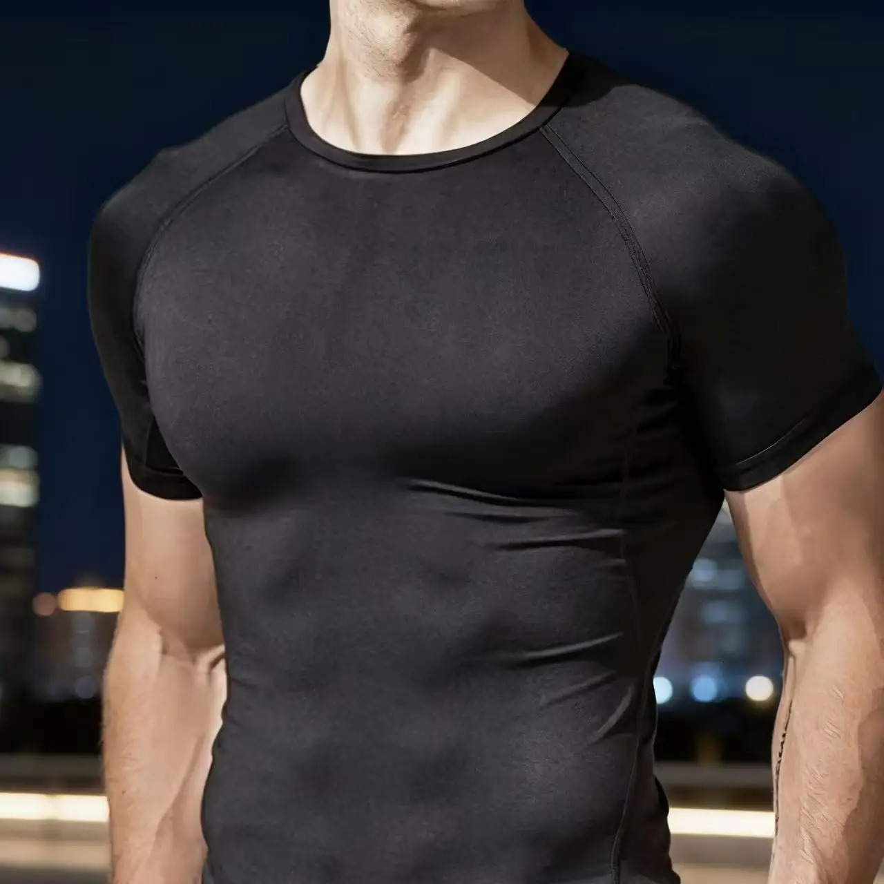 Mens compression running Tshirt fitness tight short sleeved training jogging shirt gym sportswear quick drying 260416BANJIA