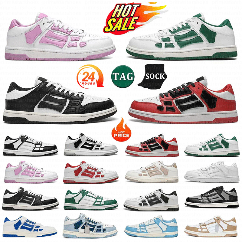 luxury Designer Casual Low Shoes Skel-top Lace Up Trainers White Black Blue Green Runner Sports Grayoutdoor Mens Women Platform genuine leather Snea