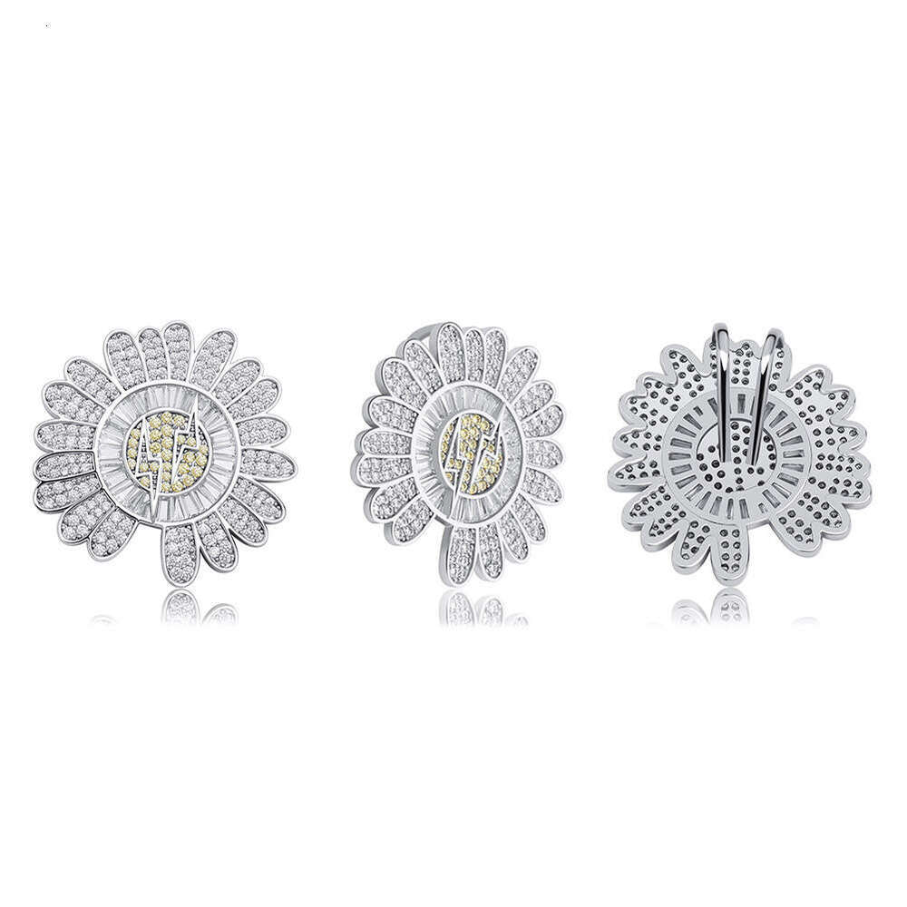 special sale: Lightning Daisy Pendant with Moissanite Hip Hop Style Unisex Necklace Collarbone Chain Golden Australian Jewelry