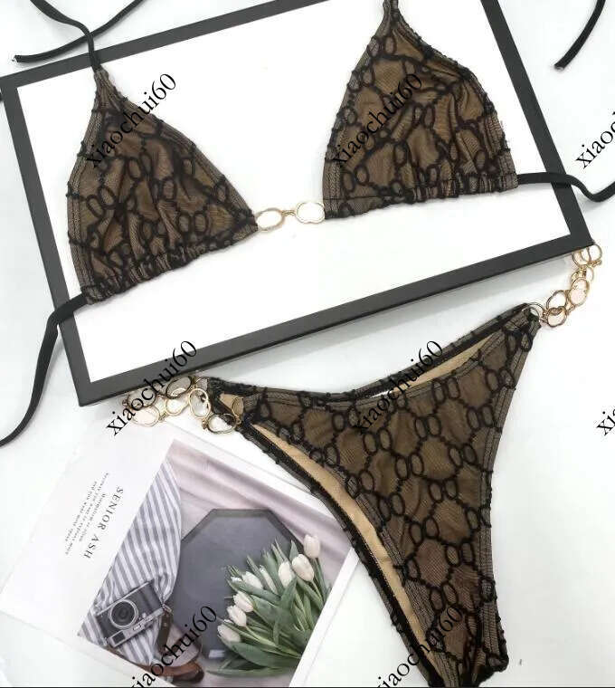 Designer Swimwear Womens: Chic Two-Piece Bikini Set with Delicate Lace and High-Cut Design